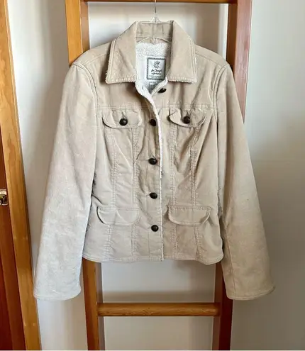 Cream Corduroy Fuzzy Lined Jacket Juniors Medium Womens Small Tan