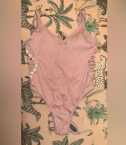 Victoria's Secret NWT  PINK Ribbed Stretch One Piece Bikini Swimsuit Size Large