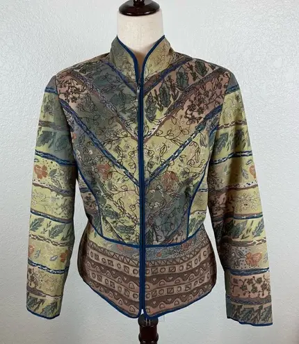 Coldwater Creek Blazer Women’s 10P Full Zip Floral Tapestry Embroidered Muted