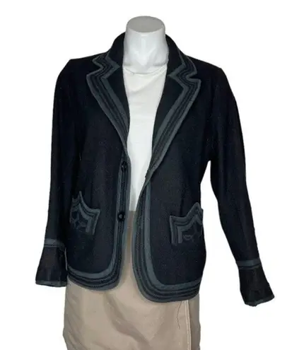 None Black Blazer Wool Appliqué Design Two Button Closure VINTAGE Retro