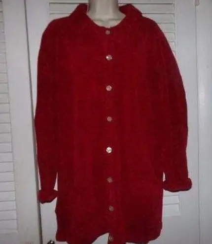 Denim & Co . chenille look red jacket 2X Excellent Button Front 100% acrylic