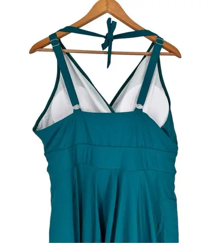 Bloomchic Solid Teal Ruffle Hem Empire Waist Halter Neck Swim Dress size 18/20 Green