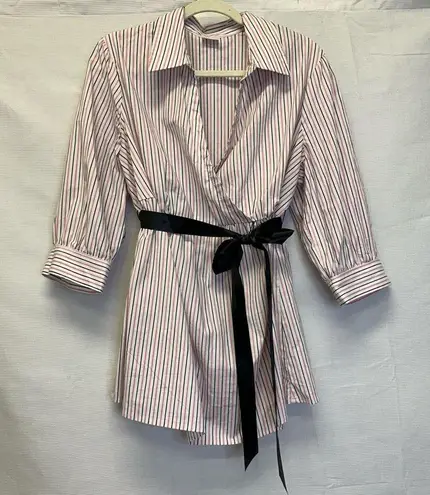 Motherhood Maternity Striped Mock Wrap Top with Belt, Size 1X