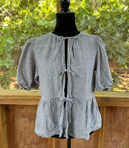 Wilfred Aritzia Violette 100% Linen Blouse Grey And White Check Size M Size M