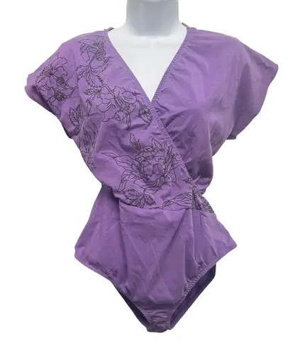 Body Wrappers Body Wrapper Purple Floral Print Wrap Bodysuit XXL Made in USA VTG - Image 1