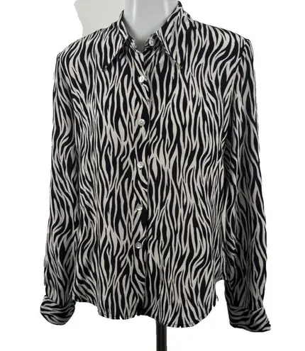 Women's 100% Silk Zebra Edgy Button