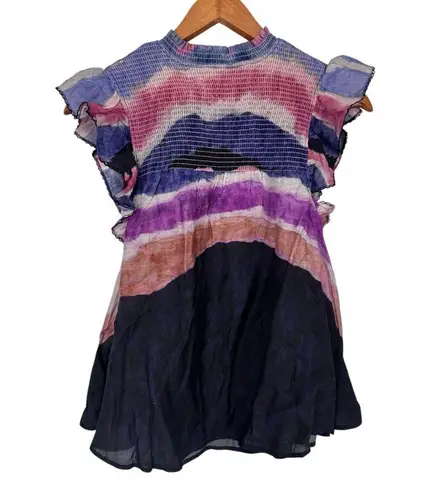 Chufy Northern Lights Kaia Navy Watercolor Top size Small Ruffle Tie Dye Stripes Blue
