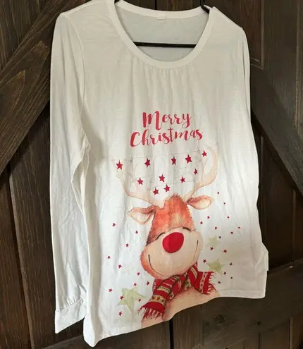 Merry Christmas Reindeer White Top Size M