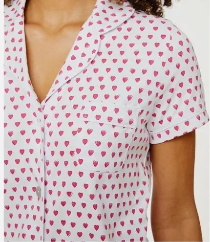 Roller Rabbit  white pink heart print collared button up pajama polo top medium