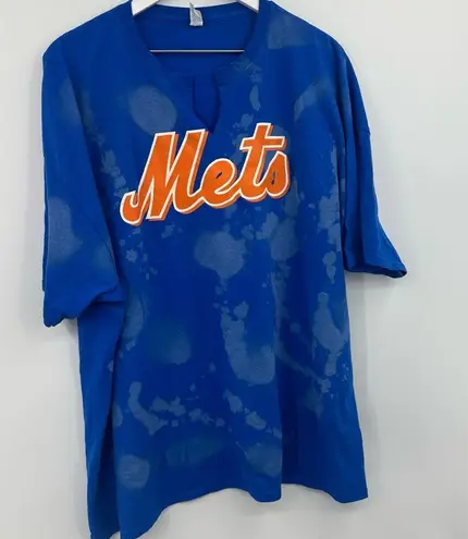 New York Mets Bleach Splatter V Neck Short Sleeve Shirt Size 3XL
