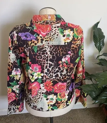 Candy Couture Cotton button embellished Jacket Light Animal Print Floral Size XL Brown