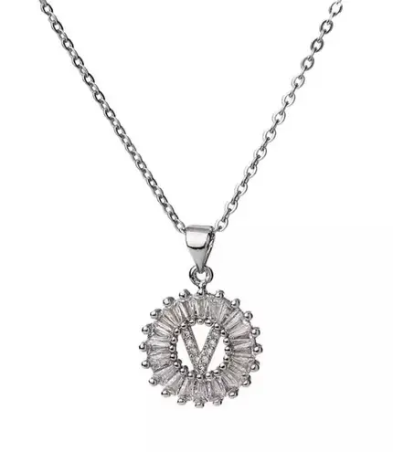 Initial βVβ Rhinestone Charm Necklace Silver