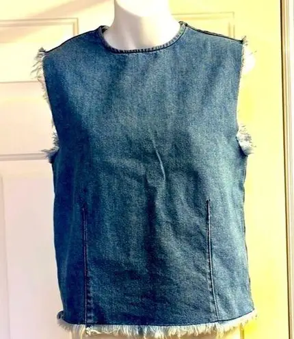 Topshop  Distressed and Mixed Wash Jean Vest with Back Zipper- Size 2