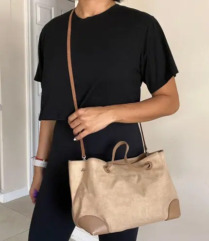 Bottega Veneta Cream Linen & Leather Crossbody Bag