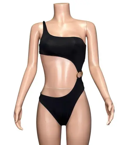 MONDAY SWIMWEAR Vera One Shoulder One Piece Swim, Black, Medium Black