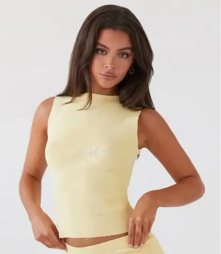 Peppermayo Holly Floral Daisy Sleeveless Knit Top in Yellow Size Small Medium