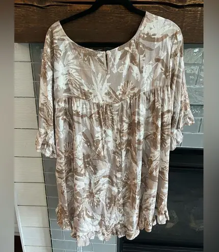 New Arna York Collection Riviera Frill Wonder Palm Shirt Size 20 Linen Blend Tan