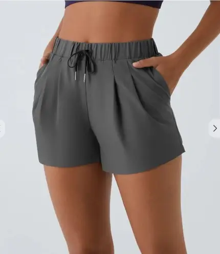 Halara Mid Rise Elastic Waistband Drawstring Ruched Side Pocket Casual Shorts 3"