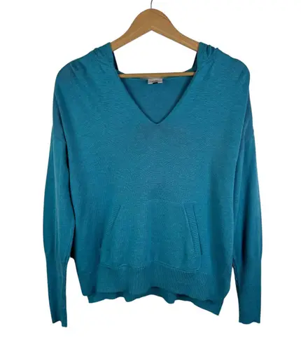 CAbi Hop to Knit Hoodie Small Blue V-Neck Pullover Sweater Comfy Cotton Blend