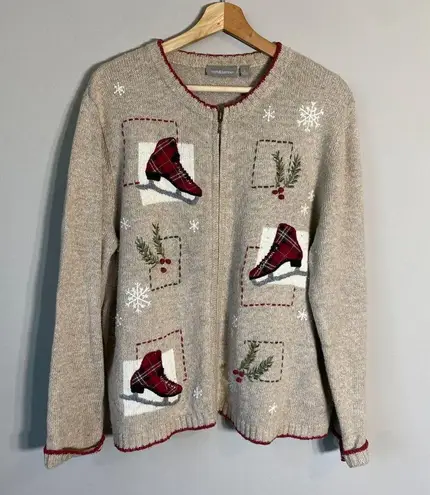 Croft & Barrow Vtg  Ice Skating Christmas Wool Angora Full Zip Sweater Women's L