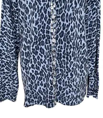 Quacker Factory Quaker Factory Blue Leopard Print Rhinestones Beaded Cardigan Women’s Size L