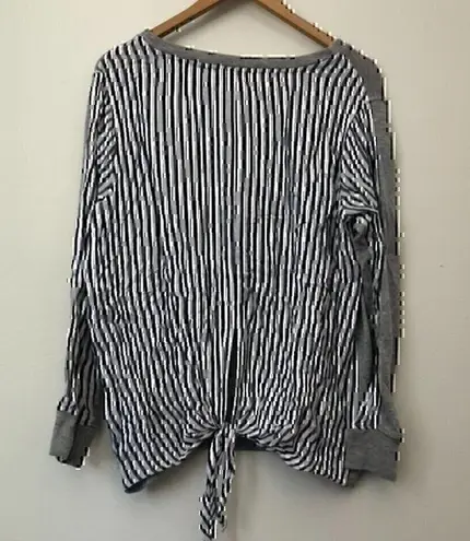 William Rast Plus Size Gray Blue White Stripe Long Sleeve Tie Back Knit Top 1X