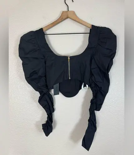 H:ours Hours Revolve Mona Cropped Long Sleeve Corset Black Top Small NEW $138