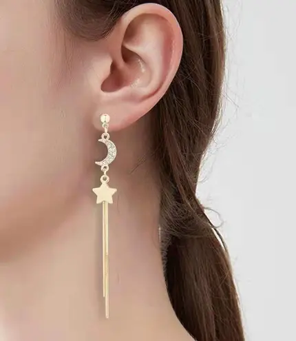 Moon Planet Long Tassel Dangle Drop Earrings for Women Gold
