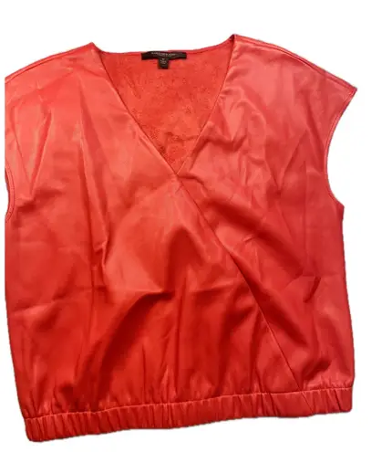 Marc New York Andrew Marc Red Faux Leather Faux Wrap V Neck Sleeveless Crop M Size M