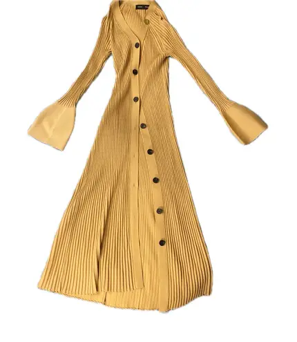 Proenza Schouler Ribbed Knit Long Sleeve Maxi Cardigan Dress Mustard Yellow S