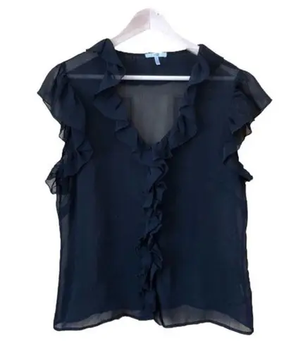 Metro 7 Cap Sleeve Sheer Ruffled Top size XL Black