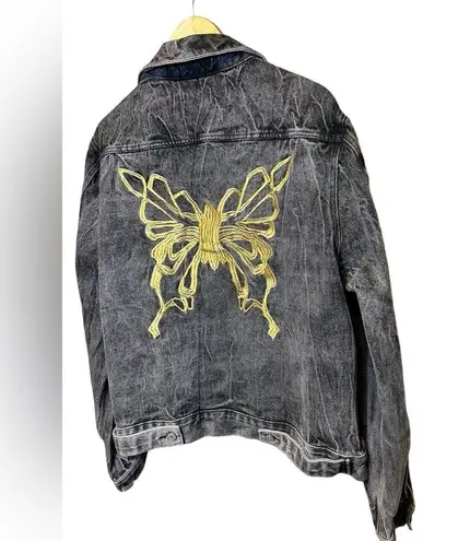 Beautiful boho Denim Jacket With gold embroidered Butterfly size 8