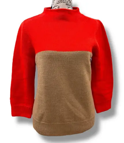 J.Crew Size S Orange Brown Colorblock 100% Merino Wool Rollneck Pullover Sweater