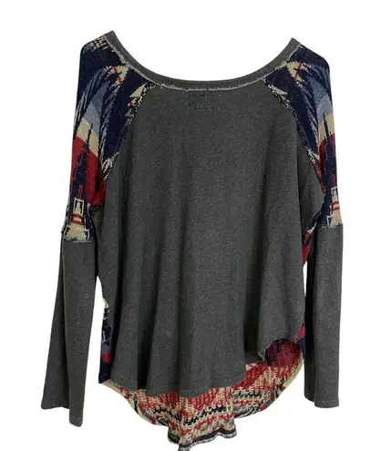 Ralph Lauren Denim Supply Aztec Sweater Medium Blue Distressed Pullover Cotton * Red