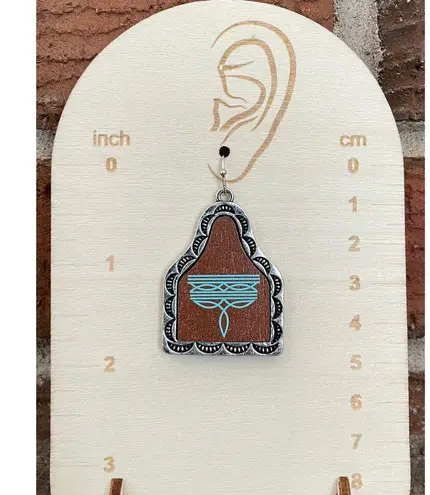 Boot Stitch Cow Tag Earrings