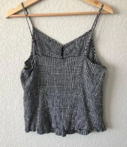 BP  Cropped Black & White Gingham Plaid Lettuce Edge V-Neck Tank Top M