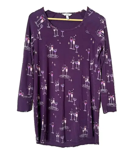 Soma Nightshirt Small Short Gown Pajama Nightgown Purple Wine Champagne Fun