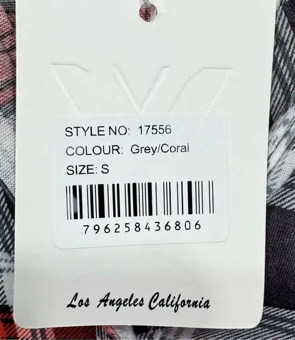 NEW White Mark Coral & Gray Plaid Lightweight Button Front Shirt Dress Small