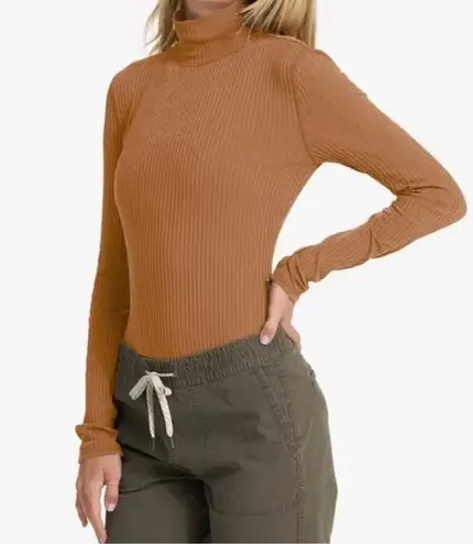 Vuori Bleeker Long Sleeve Ribbed Bodysuit Caramel- Size X-Small XS Mock Neck