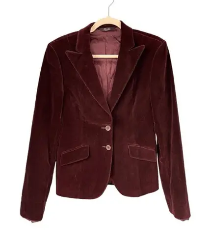 T1 Ben Silver Charleston Velvet Blazer Burgundy Two Button Jacket Red Size 8