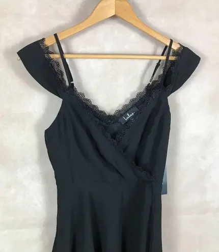 Lulus Black Chiffon Mini Dress Off The Shoulder Surplice Cocktail Dress NWT XS