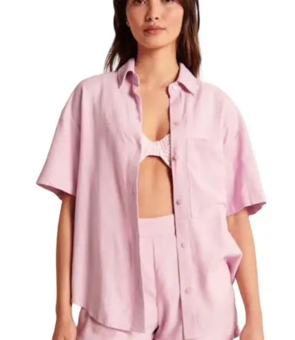 Abercrombie & Fitch Oversized Linen Blend Resort Shirt