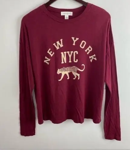 Treasure & Bond Maroon New York Graphic T-shirt Leopard Long Sleeve Small New