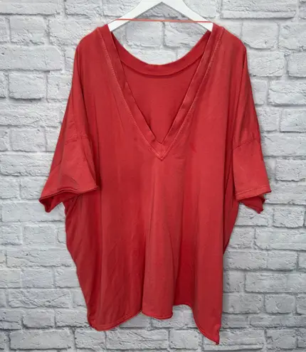 FP Movement Short Sleeve Oversized Top Shirt Coral Red V