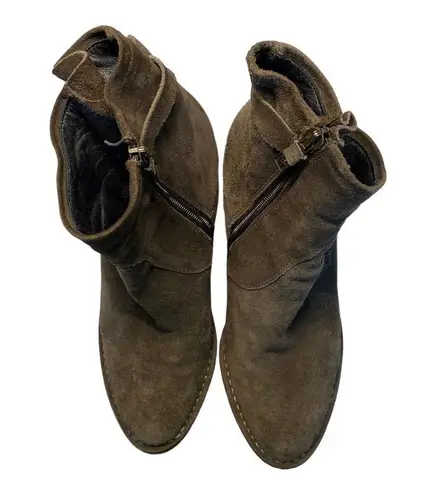 Alberto Fermani Booties 8.5 Leather Suede Almond Toe Block Heel Buckle Brown