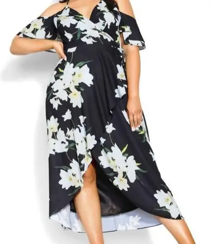 City Chic Black Elegant Floral Wrap Maxi Dress Sz.M(18) NWT