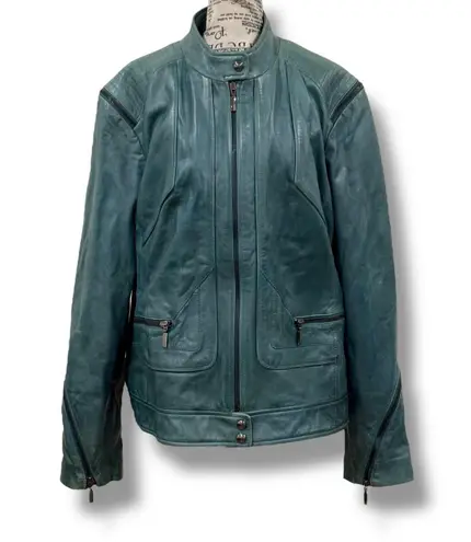 Bernardo Women's Size 2X Green Genuine Leather Motorcycle Jacket