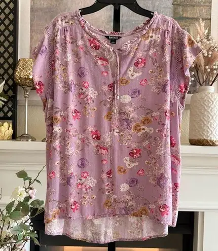 Buffalo David Bitton Feminine Fairy Crinkled Flowy Henley Oversized Soft Girl Pastel Purple Pink XL