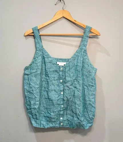 Isaac Mizrahi Green Chambray Linen Tank Size L EUC