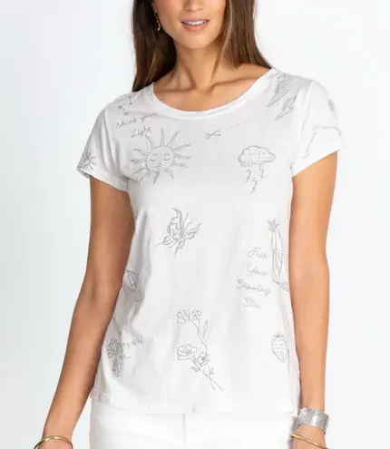 Johnny Was Sovanna embroidered Cap short Sleeve tee crewneck sun moon stars rain